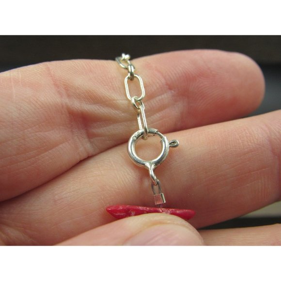 7" Sterling Silver Red Dyed Shell Chip Bracelet Vintage Elegant Beautiful - Picture 4 of 6